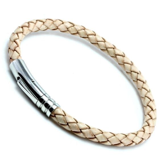 Natural Braided Leather Bracelet With Stainless Steel Trigger Clasp