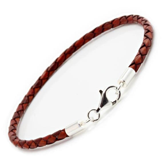 Slim Braided Leather Bracelet With Silver Clasp