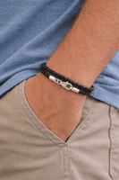 Slim Braided Leather Bracelet With Silver Clasp-Double Wrapped