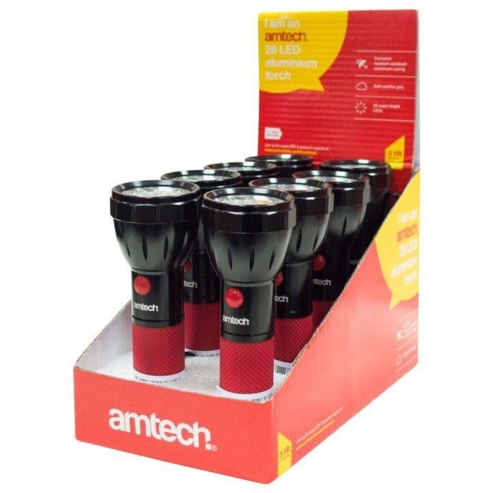 Am-Tech 28 LED Taschenlampe Aus Alu – Superhell, Mit Handschlaufe & 3 AAA Batterien, Soft Grip