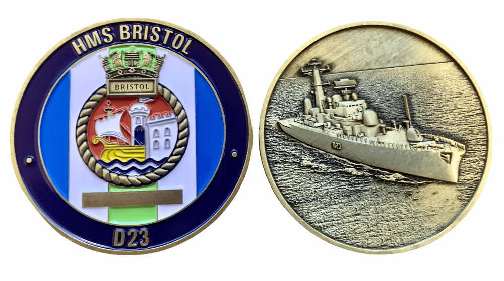 HMS Bristol Challenge Coin with name engraving