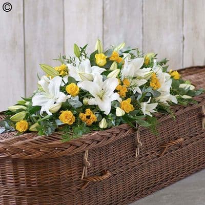 Lily  &  Yellow Rose Casket Spray F13521YS