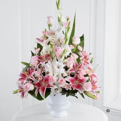 Pink Rose, Lily & Gladioli Service Arrangement