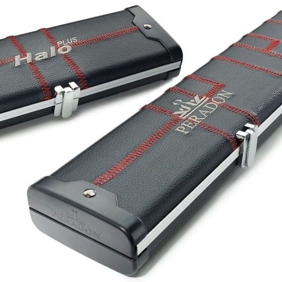 3/4 Halo Plus cue case - Black & Red stitch - Wide 3 sections