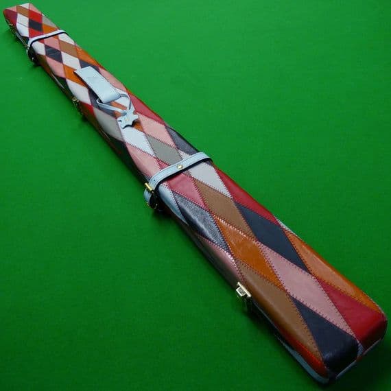 3/4 Peradon Harlequin Leather cue case - Baby blue straps