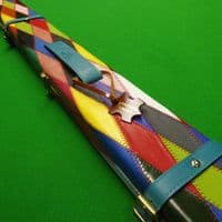 3/4 Peradon Harlequin Leather cue case - Turquoise straps