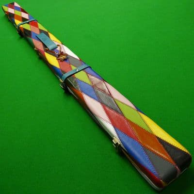 3/4 Peradon Harlequin Leather cue case - Turquoise straps