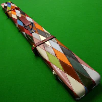 3/4 Peradon Harlequin Leather cue case wide - Burgundy straps