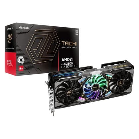 ASRock AMD Radeon RX 9070 XT Taichi 16GB OC GDDR6 Graphics Card, 4096 Streams, 3100MHz Boost Clock,
