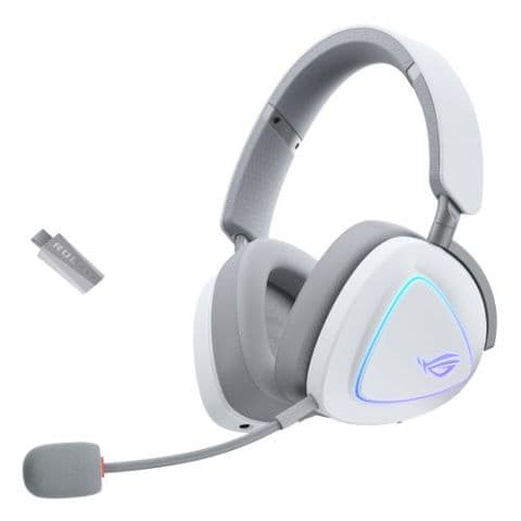 Asus ROG DELTA II Tri-Mode Wireless Gaming Headset, 2.4GHz/Btooth/3.5mm Jack, 50mm Titanium Drivers, DualFlow Audio, 110-Hour Battery, RGB, White