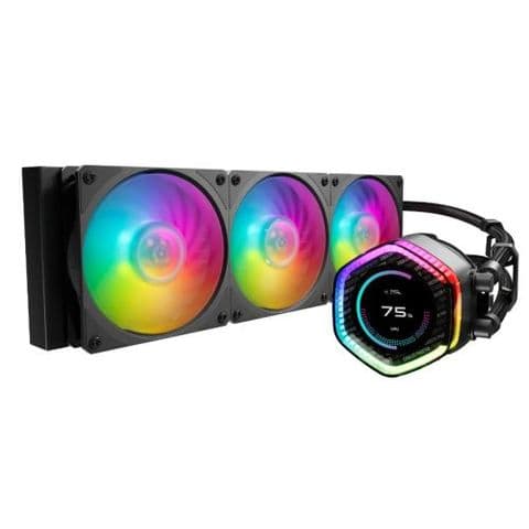 Cooler Master MasterLiquid 360 ION ARGB Liquid CPU Cooler, 360mm, Dual Chamber Design, 3 x Mobius ARGB Fans, Customisable LCD Display, Black