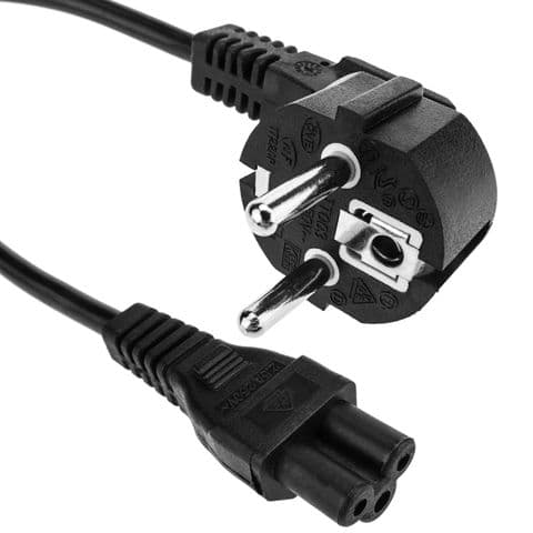 EU 2 Pin Plug To IEC C5 60cm Mains Extension Cable - Black
