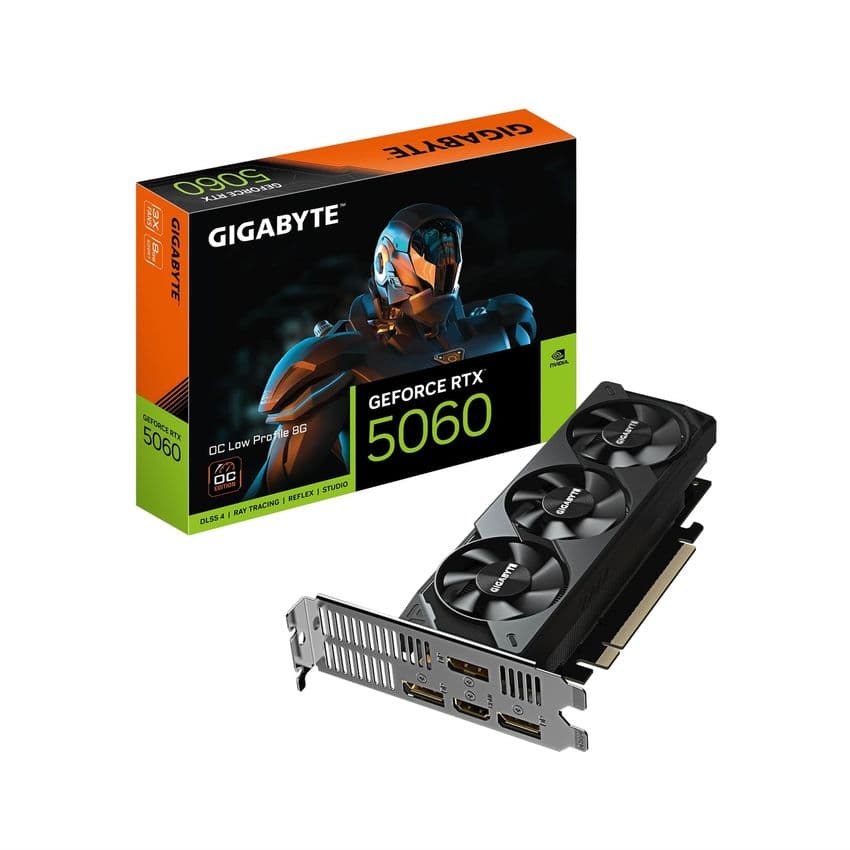 GeForce RTX 5060 OC Low Profile OC 8GB GDDR7 Graphics Card, 3840 CUDA Cores, 2512 MHz Core Clock, Triple Fan, 3x DisplayPorts / 1x HDMI Port