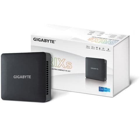 Gigabyte BRIX (GB-BRI3H-1315) Barebone Kit, Intel Core i3-1315U 4.5GHz 6 Core CPU, 2 x DDR4 SO-DIMM Slots, 1 x M.2-2280 Slot, 1 x 2.5 Inch SATA Slot, Wi-Fi 6 & Bluetooth 5.2