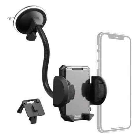 Hama (Multi) 2-in-1 Mobile Phone Holder, Suction Cup/Grating Clamp, Flexible Arm, 360ð Rotation