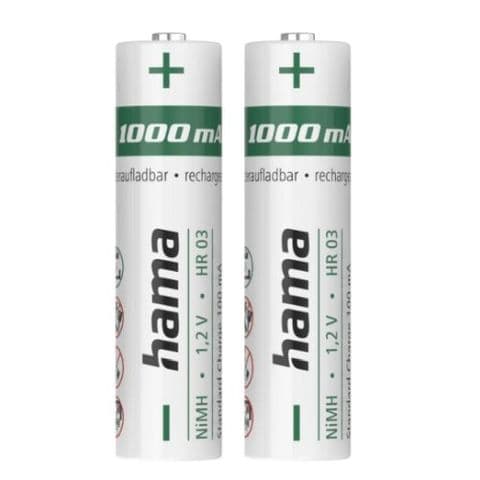 Hama NiMH AAA Micro Rechargeable Batteries (2-Pack), 1000mAh, 1.2V