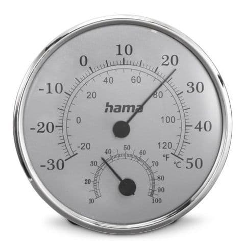 Hama (Saipan) Analogue Thermo/Hygrometer - Thermometer, Hygrometer, Comfort Indicator, Stainless Steel, Silver/Grey