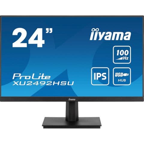 iiyama Prolite XU2492HSU-B6 24 inch IPS Monitor, Full HD, 0.4ms, USB Hub, HDMI, DisplayPort, 100Hz, Speakers, Black, Internal PSU, VESA