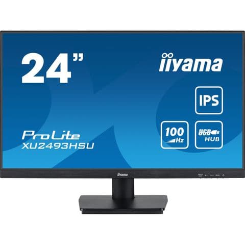 iiyama ProLite XU2493HSU-B7 IPS Monitor - 24 Inch, 1920x1080 Full HD (1080p) @ 100 Hz, 250 cd/m, 1ms, USB-Hub, HDMI, DisplayPort, speakers, VESA, Matte Black