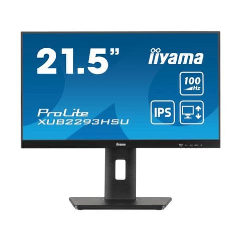 iiyama PROLITE XUB2293HSU-B7 22 inch IPS Monitor, Full HD, 1ms, USB Hub, HDMI, DisplayPort, Freesync, 100Hz, Speakers, Black, Internal PSU, VESA, Height Adjustable, Pivot