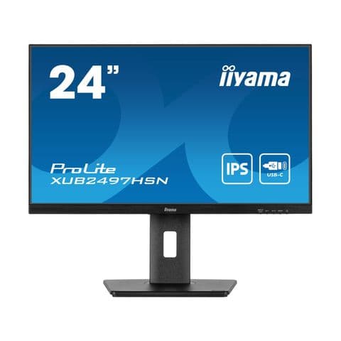 iiyama Prolite XUB2497HSN-B2 24 inch IPS Monitor, USB-C Dock, RJ45(LAN), Full HD, 1ms, HDMI, DisplayPort, USB-Hub, USB-C, 100Hz, Speakers, Black, Internal PSU, VESA, Height Adjust, Pivot