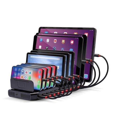 LINDY 73309 96W USB Charging Station, 10 x USB Type-A Ports for Simultaneous Charging for up to 10 Devices, Max. 2.4A Charging Per Port, Battery Charging Standard 1.2 Supports Fast Charging & Apple Charging Protocol, Retail Packaging