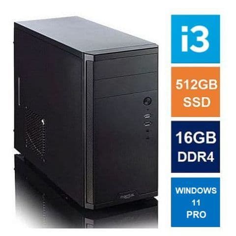 Spire MATX Tower PC, Fractal Core 1100 Case, i3-14100, 16GB DDR4, 512GB SSD, Corsair 550W, No Optical, KB & Mouse, Windows 11 Pro