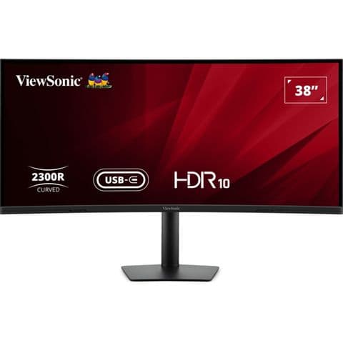 Viewsonic VA3820C 38 Inch UltraWide Quad HD LED Curved Monitor with USB-C Hub, 4.8ms, HDMI, Display Port, 3840 x 1600, 75Hz, Speakers, Height Adjustable, Black
