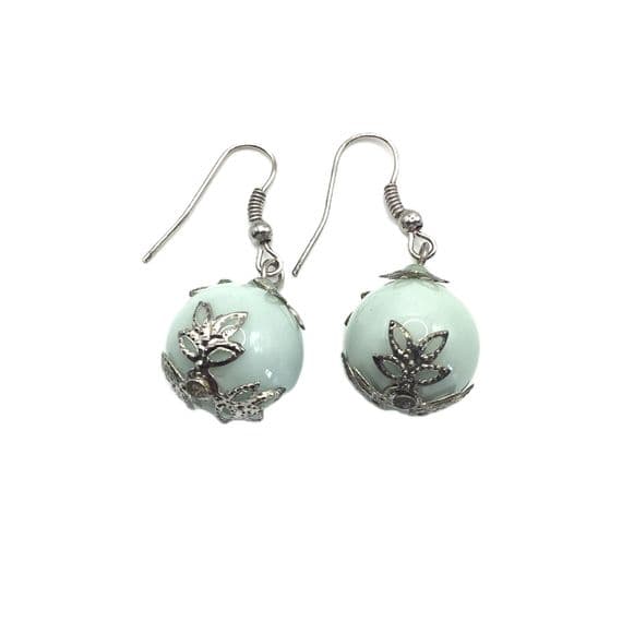 15mm Ceramic Bead with S/P Filigree Caps Earrings  EAR0001