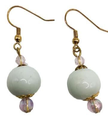 15mm Round Ceramic Light Coloured Bead G/P Earrings  EAR0007