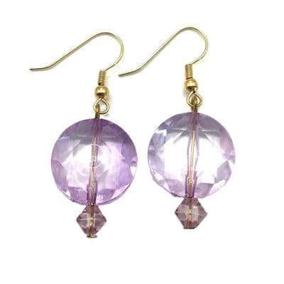 18mm Lilac Flat Round Glass Bead G/P Earrings  EAR0005