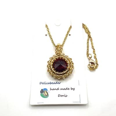 20mm Rivoli Red & Gold tone Beads Pendant  PND0003