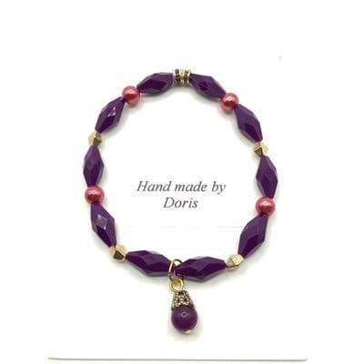 Amethyst Stretch Bracelet with Resin Beads and Glass Pearl Spacers  STRBR0015