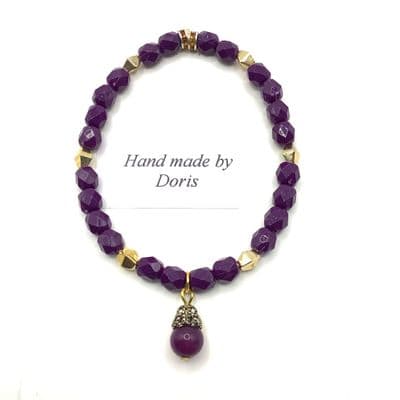 Amethyst Stretch Bracelet with Resin Beads, Drop Bead and Gold toned Spacers  STRBR0016