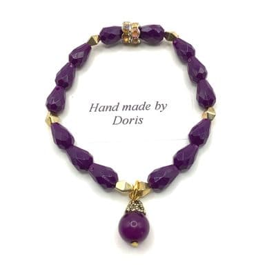 Amethyst Stretch Bracelet with Resin Beads, Drop Bead & Gold toned Spacers  STRBR0018