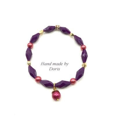 Amethyst Stretch Bracelet with Resin Beads, Gold toned & Glass Pearls Spacers  STRBR0017