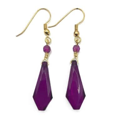 Amethyst Teardrop Glass Bead G/P Earrings  EAR0003