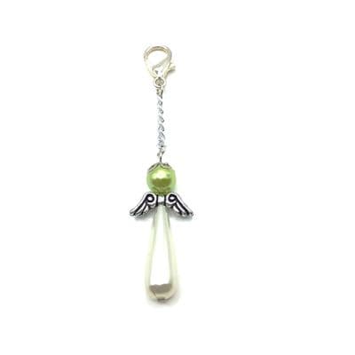 Angel White & Green Glass Pearls Keyring 4