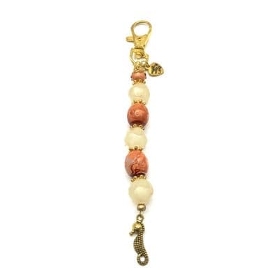 Bag Charm Glass Beads with G/P Seahorse Charm Brown 6