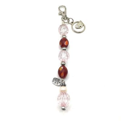 Bag Charm Glass Beads with S/P Bird Charm Red & Pink 6