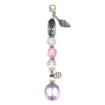 Bag Charm Glass Beads with S/P Shell Charm Pink 6