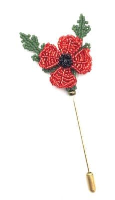 Beaded Red Poppy Pin  PINS0001