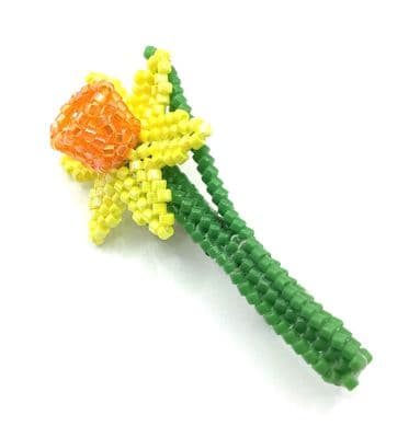 Beaded Yellow & Orange Daffodil Brooch Pin  PINS0003