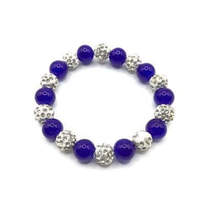 Blue Glass & Silver Beads Stretch Bracelet  STRBR0007