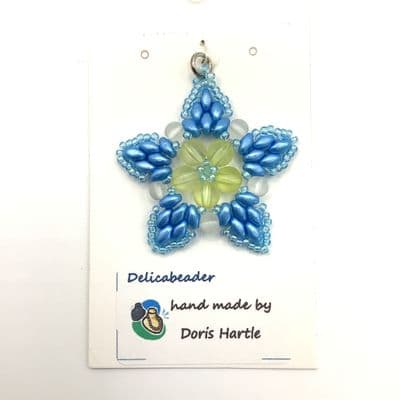 Blue SuperDuo & Glass Facets Star Pendant  PND0016