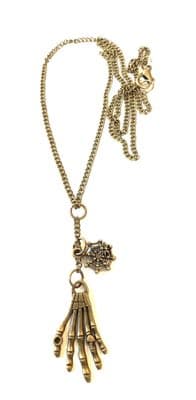 Bronze SKELETON HAND with WEB Charm NECKLACE on a 22