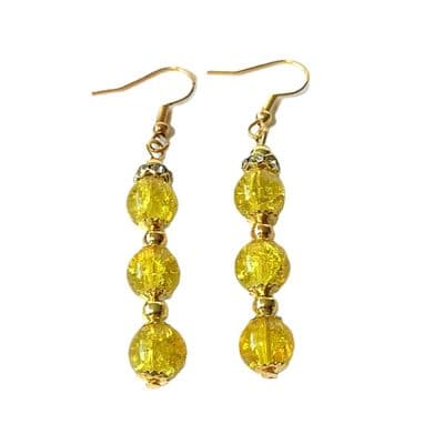 CHANDELIER G/P EARRINGS Amber Crackle Beads 2¼