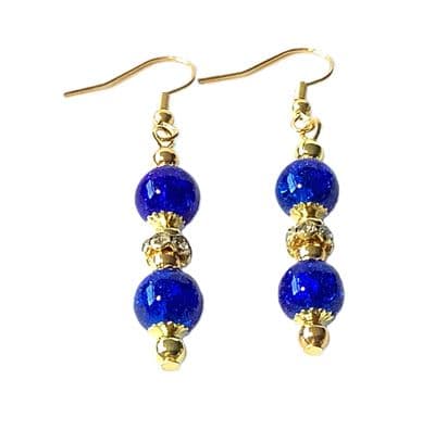 CHANDELIER G/P EARRINGS Blue Crackle Beads 2