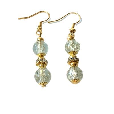 CHANDELIER G/P EARRINGS Clear Crackle Beads 2