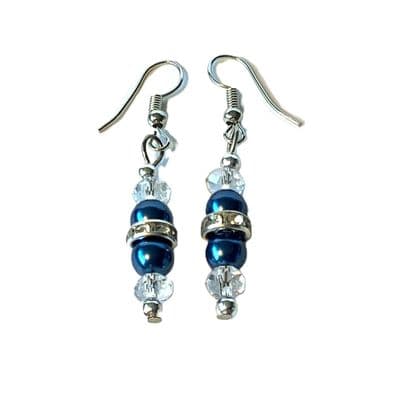 CHANDELIER S/P EARRINGS Blue Glass Pearls & Clear Facets 2